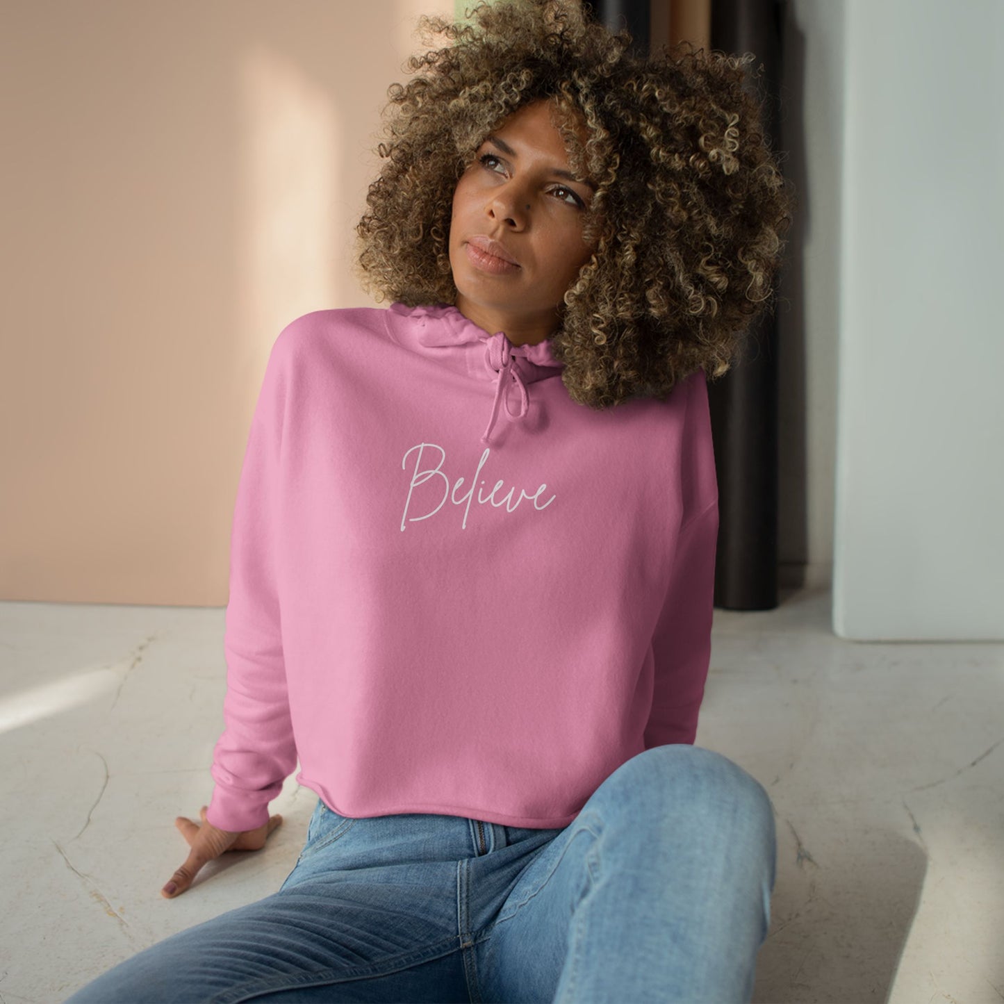 Believe Crop Hoodie - Stylish, Motivational, Comfortable Sweatshirt for Women