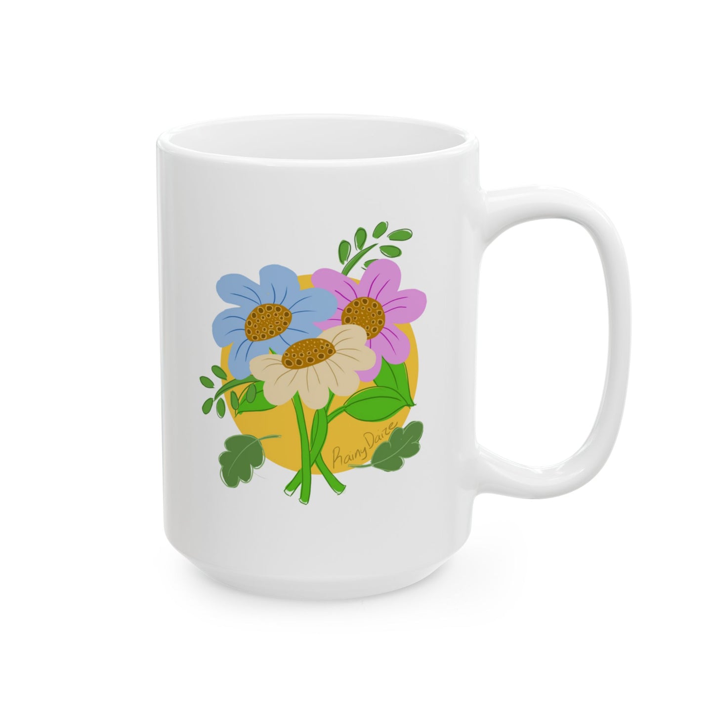 Floral Artwork Ceramic Mug - 11oz, 15oz