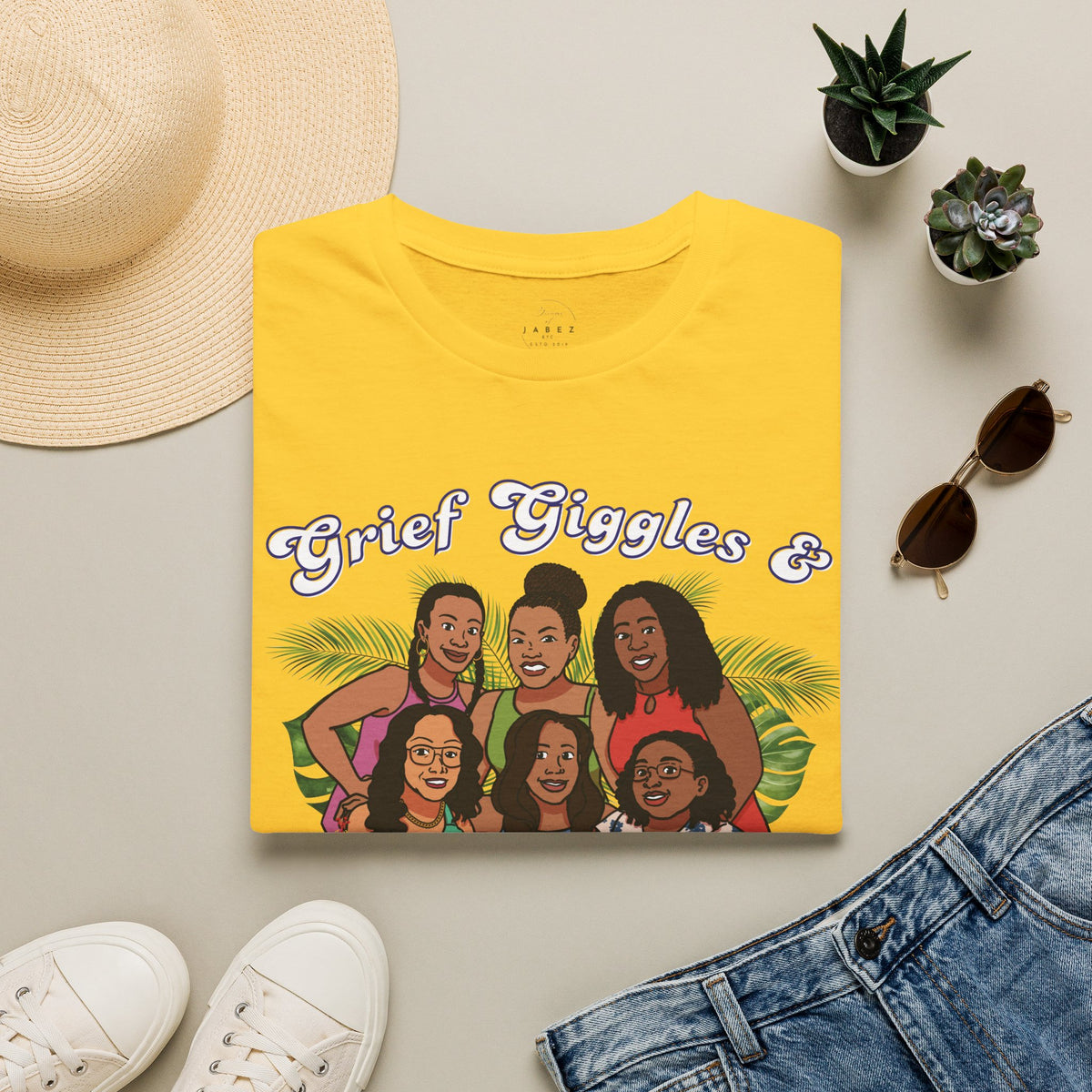 Grief Giggles & Getaways Yellow & White Soft Style Tee