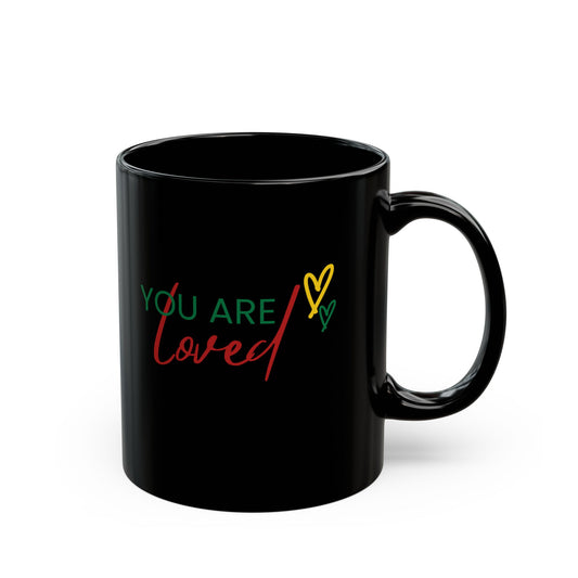 Black Ceramic Coffee Mug - "You Are Loved" Inspirational Gift - 11oz, 15oz