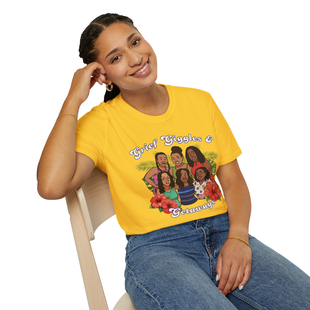 Grief Giggles & Getaways Yellow & White Soft Style Tee