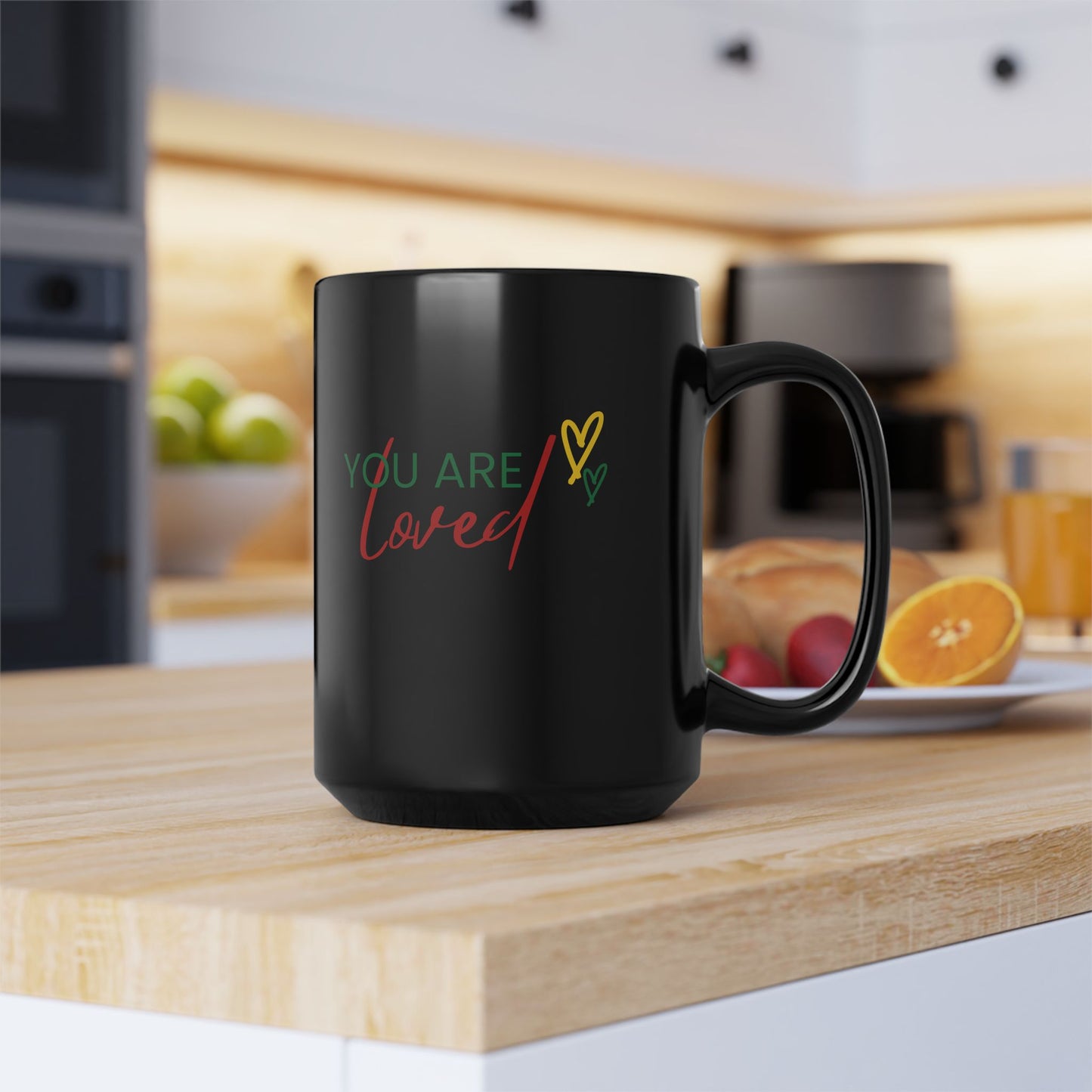 Black Ceramic Coffee Mug - "You Are Loved" Inspirational Gift - 11oz, 15oz