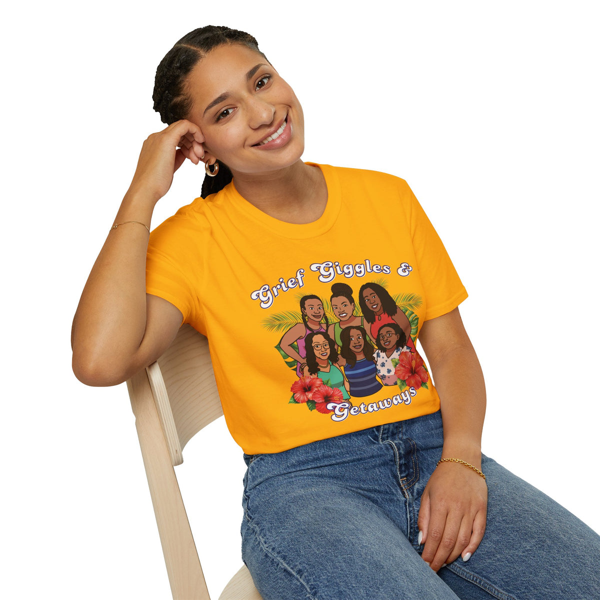 Grief Giggles & Getaways Yellow & White Soft Style Tee