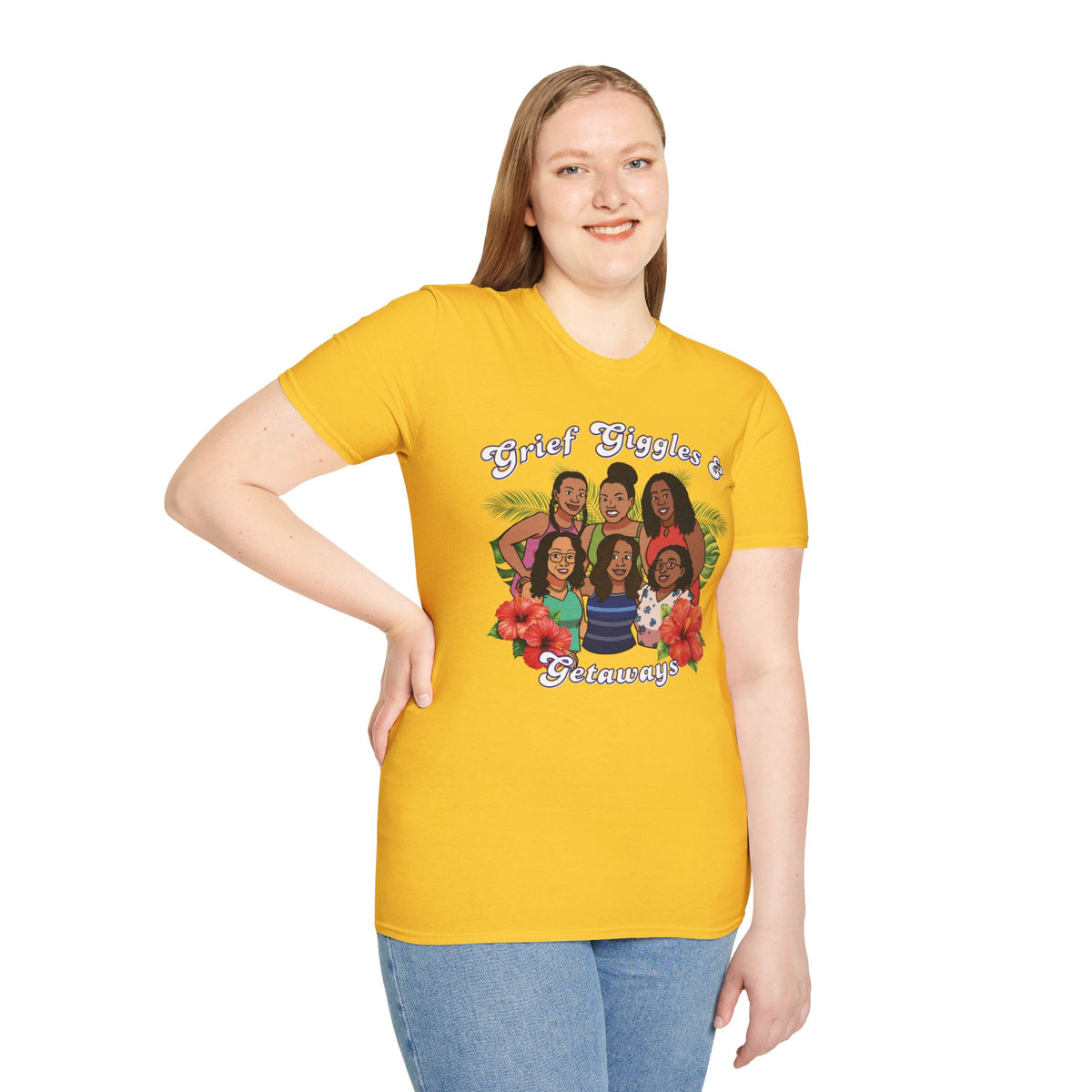 Grief Giggles & Getaways Yellow & White Soft Style Tee